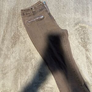 Brown Skinny Jeans with Zipper Detail